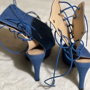 Women light blue denim 4” heel sandal